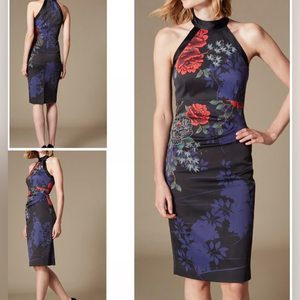 Karen Millen floral halter neck dress size 2 XS